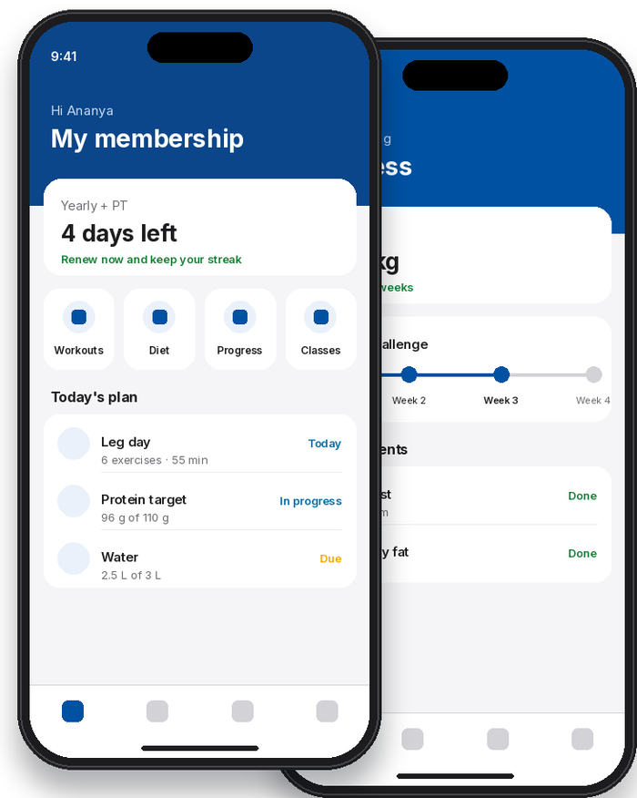 Member Fitness App app screens