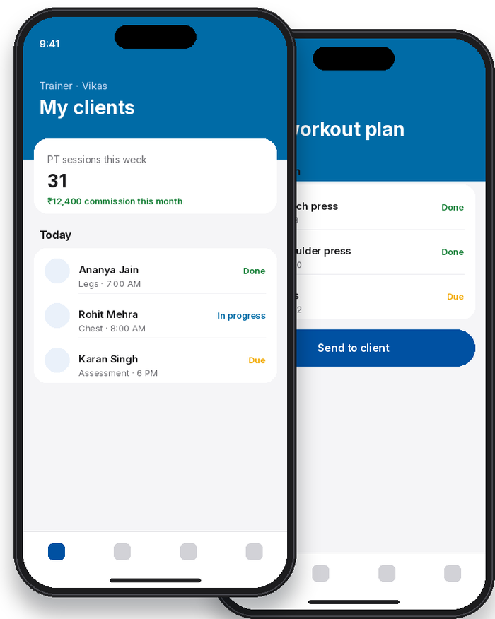 Trainer App app screens