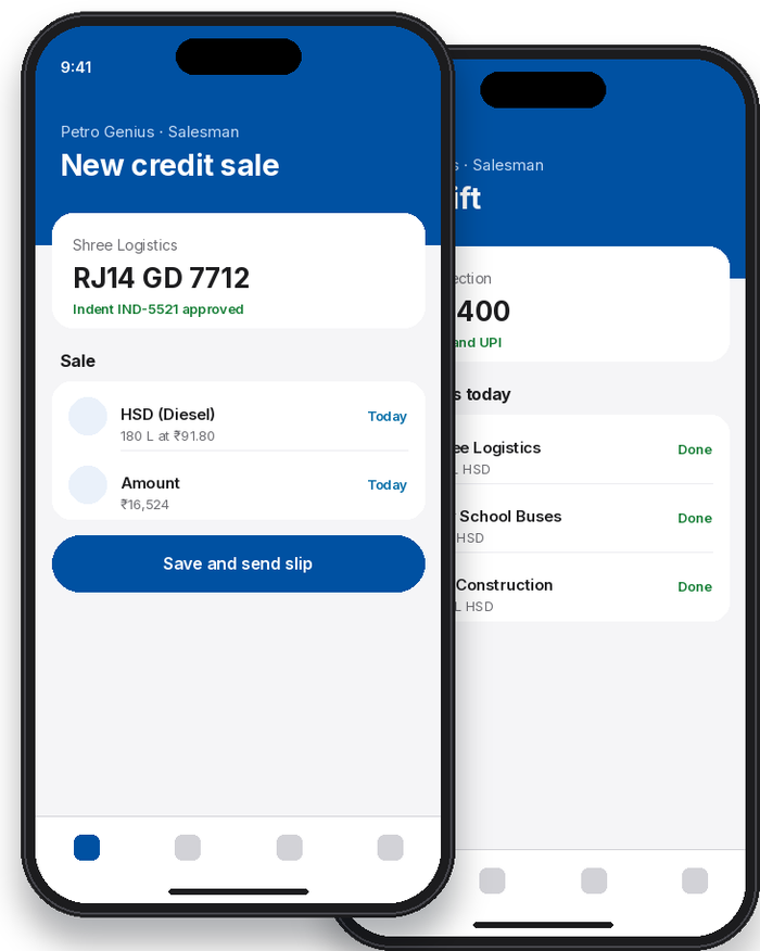Salesmen app screens